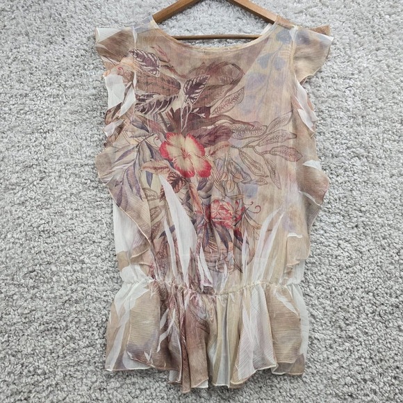 Charlotte Russe Floral Ruffle Top Womens Large Earthy Boho Mesh Peplum Blouse - Picture 7 of 11